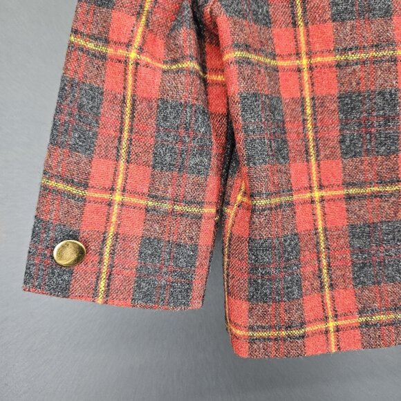 Vintage 2pc Jacket Romper Toddler Boys 2T/3T Red Plaid Gold Buttons Holiday - Picture 13 of 16